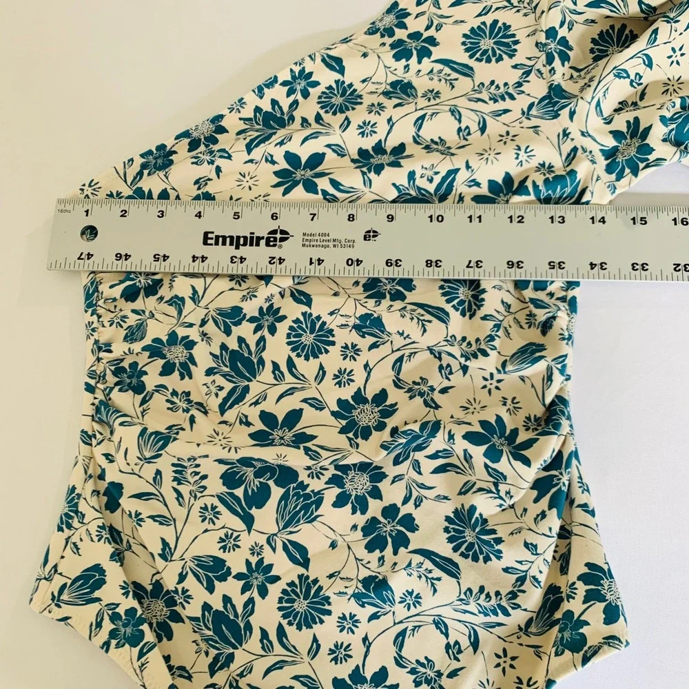 Free People Bodysuit Women S Cream Blue Floral One Shoulder Puff‎ Sleeve Boho - Picture 9 of 12